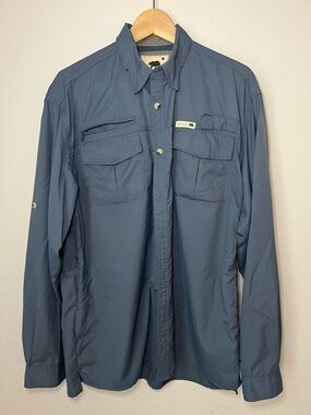 Dakota Grizzly Button Down Shirt Mens L Nylon vented Blue Outdoor Hiking Top